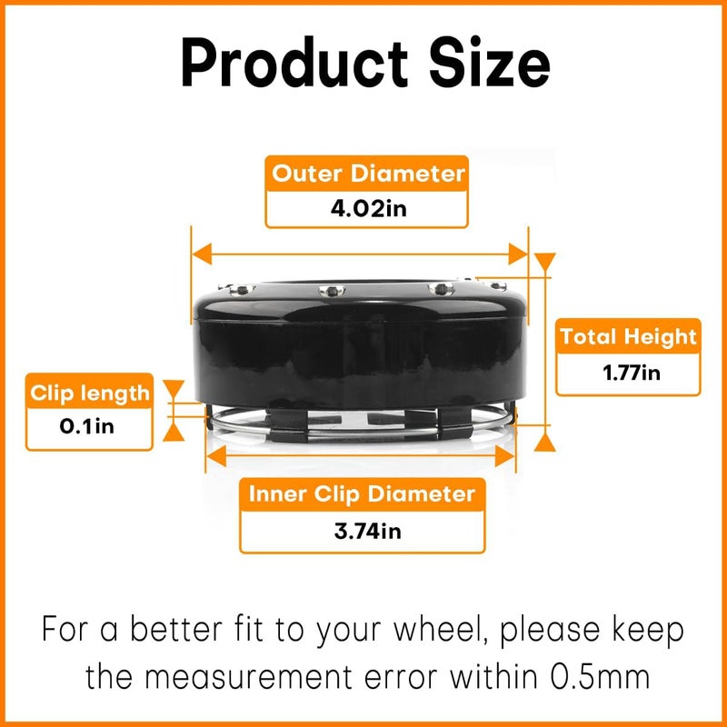 GTownWorks Wheel Center Caps for Mayhem Wheel Center Hubcaps, 4 Pack, Black (Clip Diameter: 3.74in, Mounting Clip Length: 0.1in) - Image 2